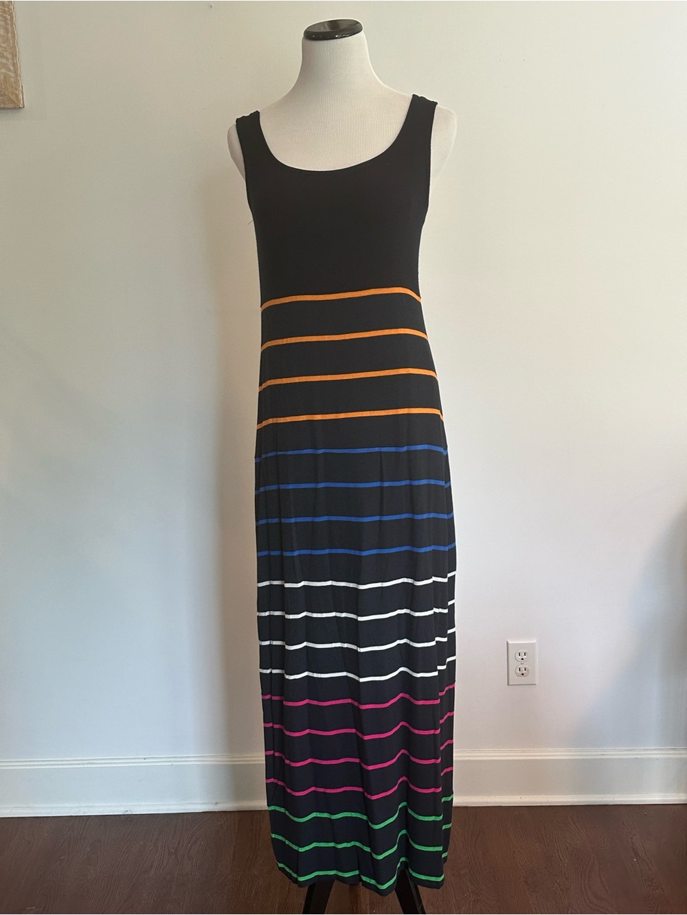 Bailey 44 Black Sleeveless Maxi Dress with Multicolor Stripes